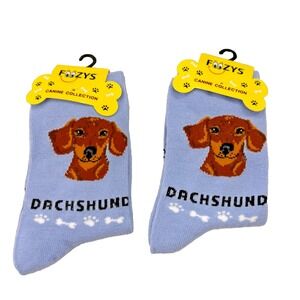 Foozys Women's Novelty Crew Socks; 2 Pair Set; Dachsund; Blue; Women's Size 9-11